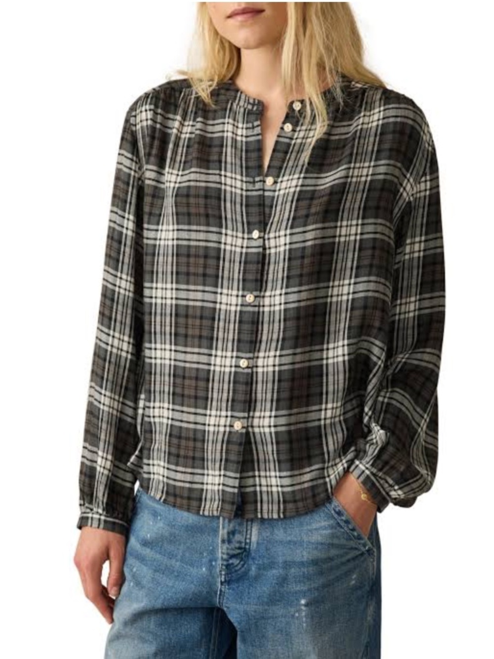 Faherty "Drift" Plaid Button Down Top, S
